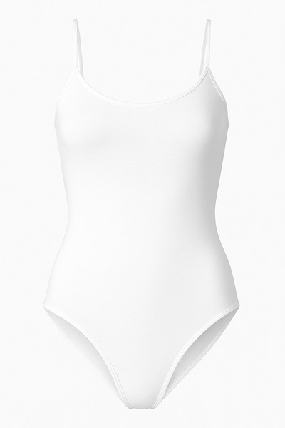 Alissa Women's Cotton Lycra Combed Thin Strap White 2-Piece Snap Body
