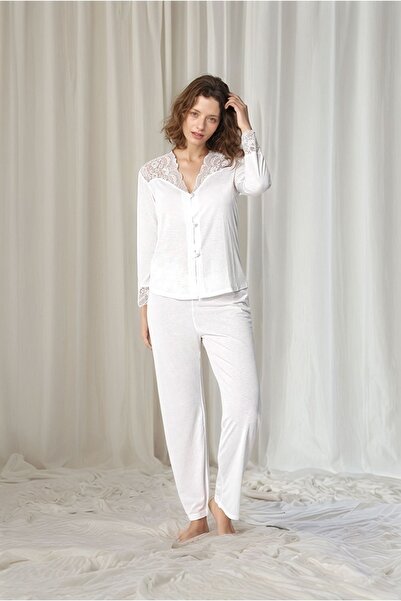 Alissa Women's Ecru Combed Cotton Bridal 6-Piece Dowry Set Dressing Gown & Nightgown & Pajama Shorts Set W9U6O1K0Kka