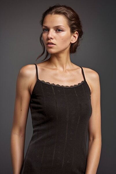 White Velvet Women's 100% Cotton Jacquard Soft Fabric Black Thread Strap 3-Piece Tank Top Qi̇3K13Lk4E.3L