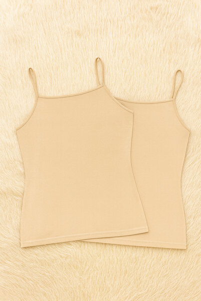 Alissa قميص داخلي نسائي من القطن والليكرا بحمالات من القطن الممشط مكون من قطعتين W6K0K9T1KA