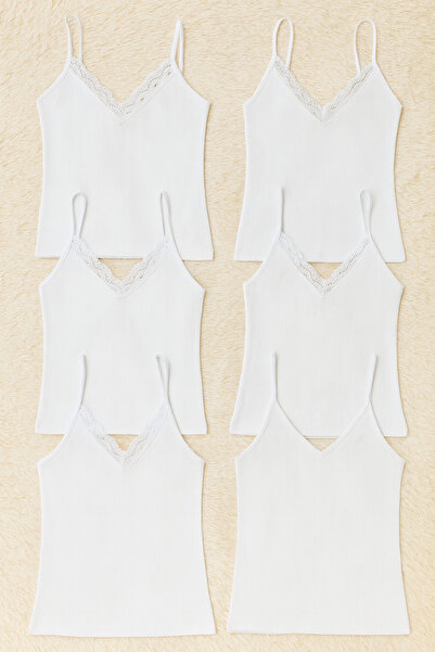 Alissa Women's Cotton Lycra Lace Rope Strap Combed Cotton 6-Piece Undershirt W6K4K2T1Ka