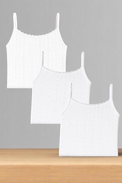 White Velvet Women's 100% Cotton Jacquard Soft Fabric Ecru Thread Strap 3-Piece Undershirt Qi̇3K13Lk4E.3L