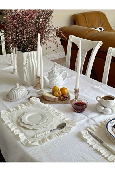 LUMIA ÇEYİZ Keten pamuk Beyaz Fırfırlı supla 2 Lİ 35x45