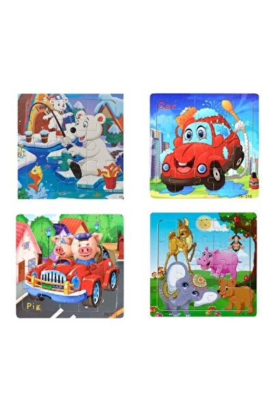 Ælements Set 4 puzzle-uri pentru copii Ælements, 15x15 cm, Urs polar, Mașină,...