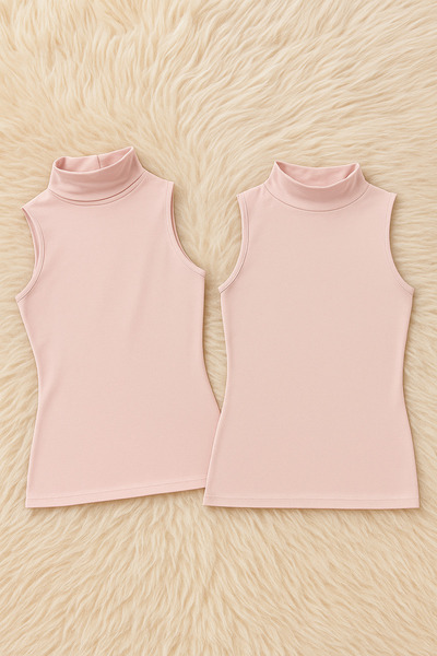 Alissa تي شيرت نسائي من القطن الليكرا بدون أكمام وياقة نصفية مكونة من قطعتين W6K6K1T4KA