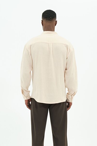 RELAXL Πουκάμισο από 100% βαμβάκι με γιακά δικαστή μπεζ μουσελίνα 2XS-10XL