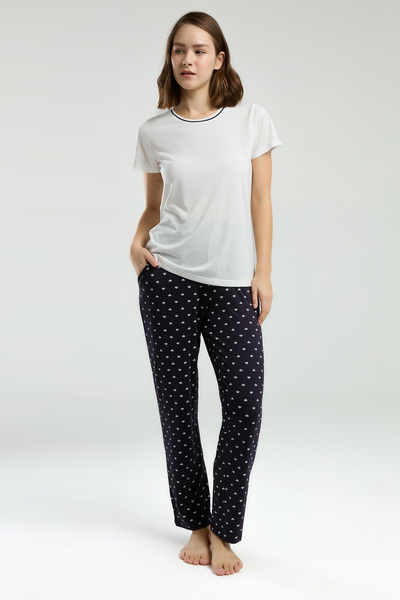 Alissa Women's Crew Neck Short Sleeve T-Shirt Lycra Bottom Pajama Set W4.A3.K3.R5K