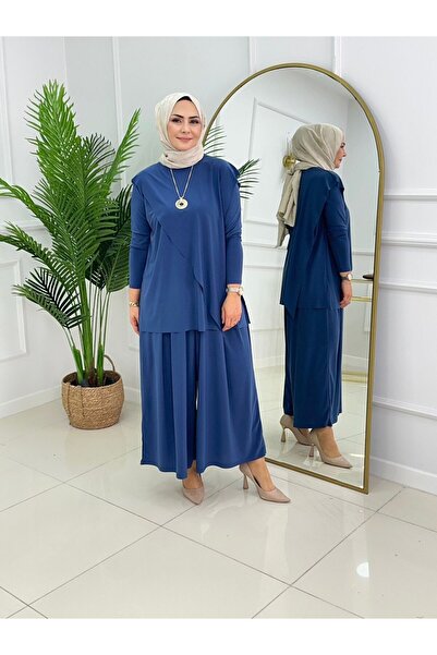 Enans Design Flared Pleated Pants with Cap Detail, Slit Tunic, Double Nil Hij...