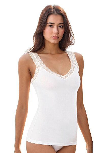 White Velvet Women's Modal Cotton Lycra Lace Strap 2-Piece Undershirt Q6K6K0T6Ka