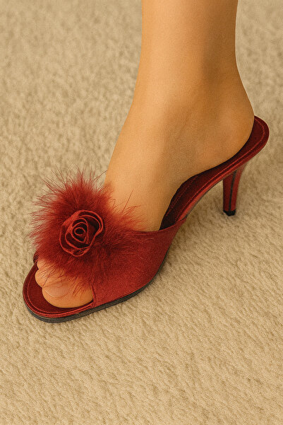 Alissa Women's Burgundy Furry Heeled Wül Patterned Welin Dowry House Slippers Q1W9K0Ck