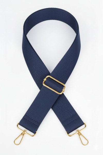 Defnella Lacivert Polyester Kolon Ayarlanabilir Çanta Sapı - (125 CM) Gold Altın Metal Aksesuar ( 4cm )