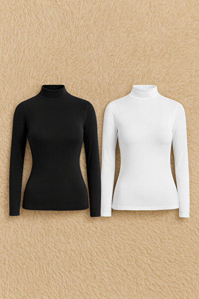 Alissa قميص داخلي نسائي من القطن والليكرا بأكمام طويلة وياقة دائرية من القطن الممشط مكون من قطعتين W6K2K2T6KA