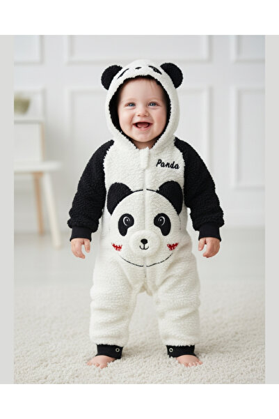 asliva Peluş Panda Bebek Tulumu - Kapüşonlu, Fermuarlı, Alttan çıtçıtlı Pamuk...
