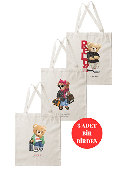 DK DAKSEL Σετ γυναικείες τσάντες από καμβά – Τσάντα τσάντα με στάμπα αρκουδάκ...