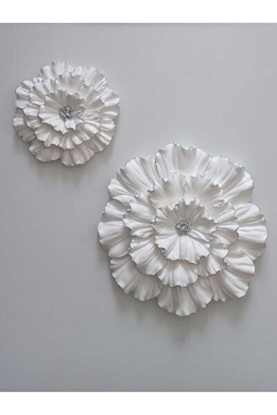 DOUBLE WHITE WALLFLOWER WITH SILVER DETAIL -LARGE 25CMX25CM SMALL 16.5CMX16.5CM