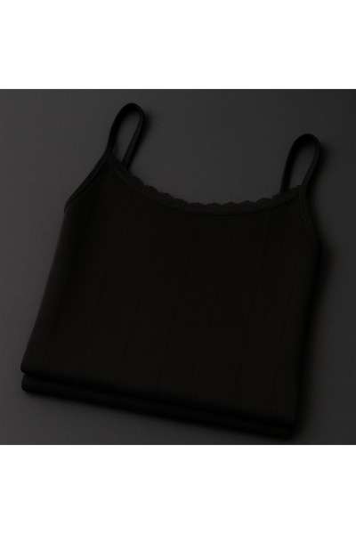 White Velvet Women's 100% Cotton Jacquard Soft Fabric Black Thread Strap 3-Piece Tank Top Qi̇3K13Lk4E.3L