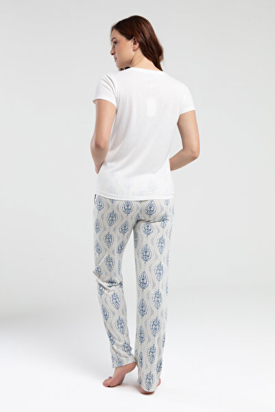 Alissa Women's Cream Half Button Short Sleeve T-Shirt Viscose Fabric Maternity Pajama Set W4.A3.K6.R7K