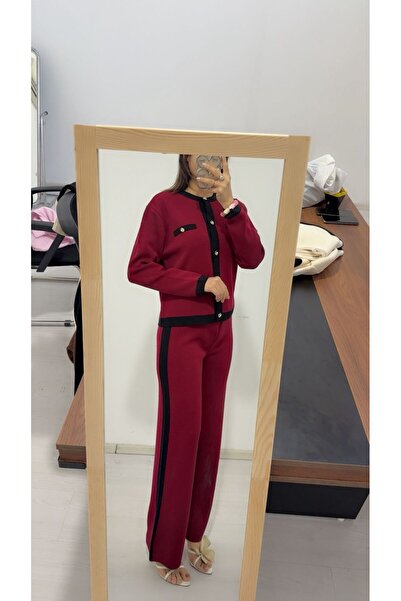 MA ananas Women's Button Detailed Cardigan Pants Bottom Top Two-Piece Knitwear Set