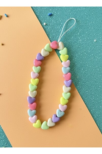 MİRAZ TASARIM RENKLİ KALP BONCUKLU TELEFON CHARMI TELEFON