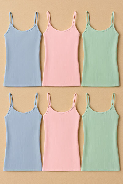 Alissa Women's Cotton Lycra Ribbed String Strap Combed Cotton 6-Piece Tank Top W6K4K2T0Ka