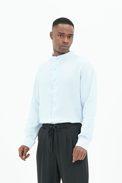 RELAXL Чоловіча бавовняна сорочка великого розміру з мусліну, блакитного кольору