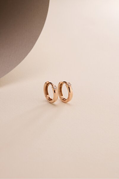 Nereze 925 Ayar Gümüş Rose Kaplama Tektaş Detay 15 mm Halka Küpe