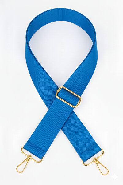 Defnella Saks Blue Polyester Column Adjustable Bag Handle - (125 cm) Gold Metal Accessory (4cm)