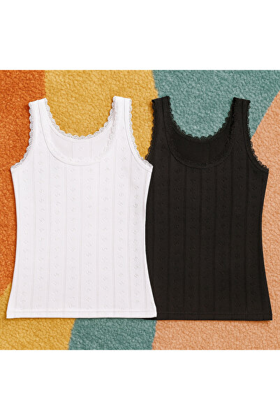 Alissa Women's 100% Cotton Jacquard Soft Fabric Thick Strap 2-Piece Tank Top Wi̇3K13Lk5E.2L