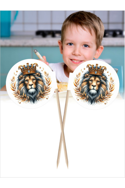 Bayrak Kürdan Galatasaray İkonu Arslan Baskılı Yemek Bayrak Kürdanları, 10 cm...