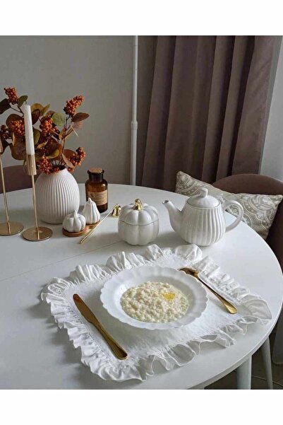 LUMIA ÇEYİZ Keten pamuk Beyaz Fırfırlı supla 2 Lİ 35x45