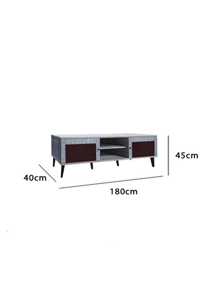 BAITY 10 TV Table Malaysian Wood 180 cm with 2 Drawers and Shelves - Gray and Dark Brown