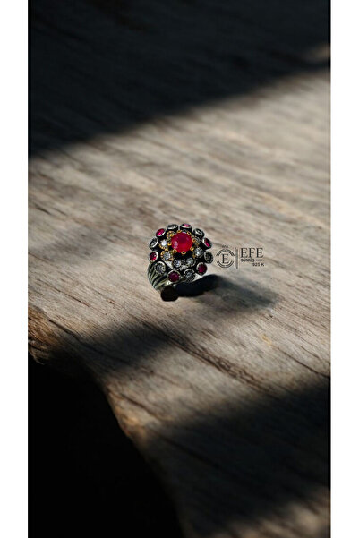 Home 925 AYAR GÜMÜŞ BRONZ DETAYLI YAKUT VE ZİRKON TAŞLI OTANTİK YÜZÜK