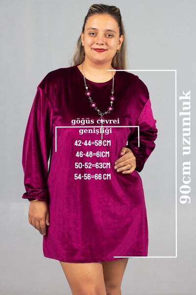 Truva XXL Maximal Elegance Plus Size Fuchsia Velvet Tunic with Necklace