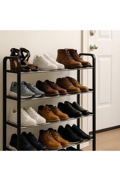 PUFO Shoe rack with 5 shelves, foldable, 68 cm, black