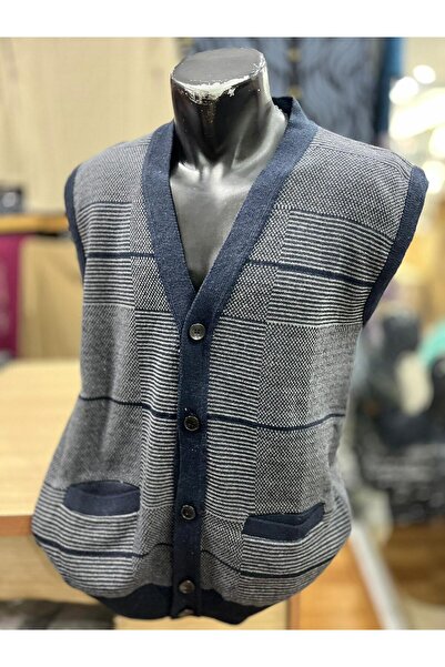 TCR Erkek Triko Düğmeli Cepli Desenli Yelek