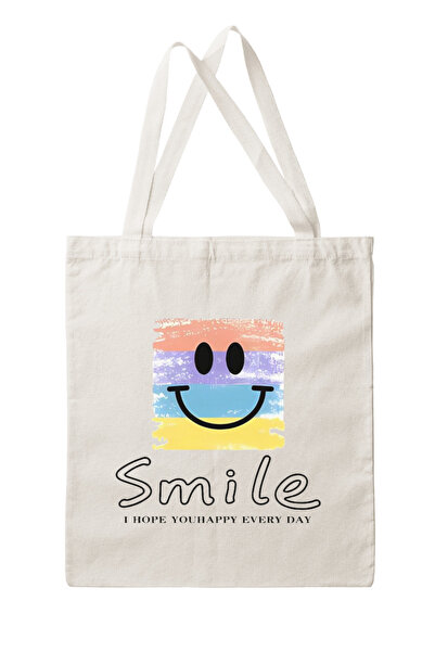 DK DAKSEL Set of 3 Smile Printed Canvas Tote Bags – Just Smile – Colorful Tote Bag