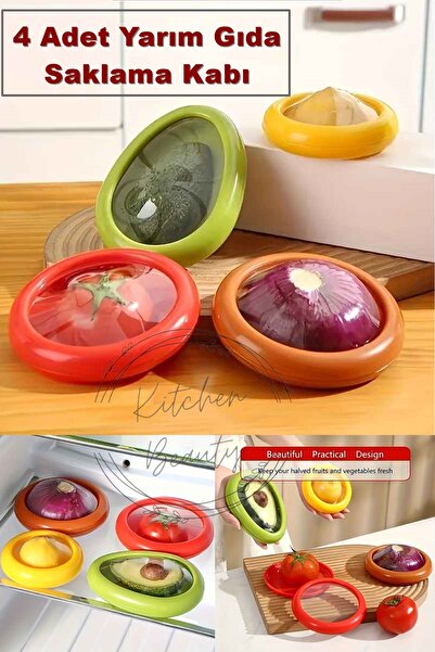 Kitchen Beauty 4 Adet Buzdolabı Için Yarım Meyve Ve Sebze Koruma Kabı Limon Soğan Domates Avakado Saklama Kabı