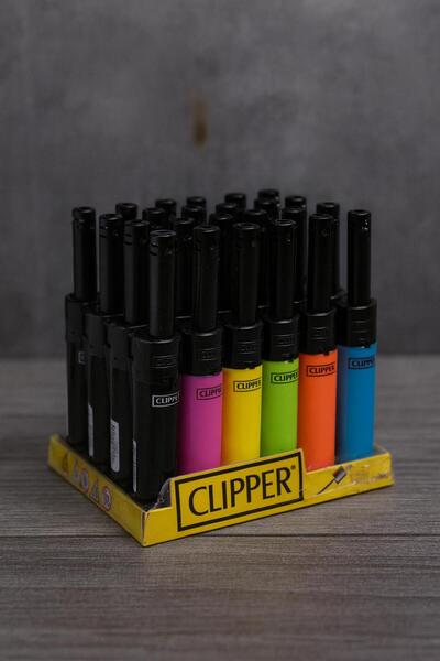 melmus 💎 Clipper Luxe Uzun Mutfak Çakmağı – Renkli 25’li Stand