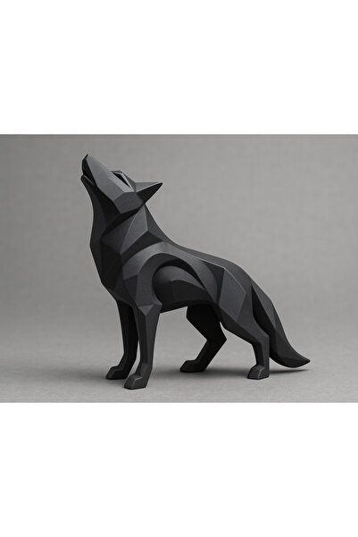 TSC Abstract Wolf Kurt Heykeli Dekoratif minik 13CM Siyah Renk