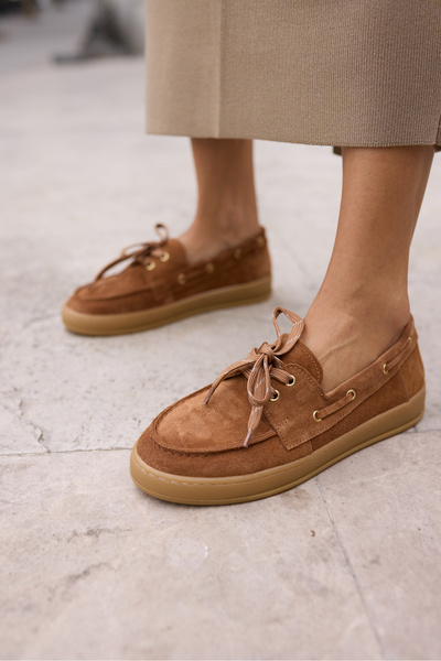 ANGELİNA JONES Candela Women's Taba Real Suede Loafer Shoes