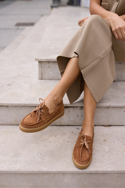 ANGELİNA JONES Candela Women's Taba Real Suede Loafer Shoes