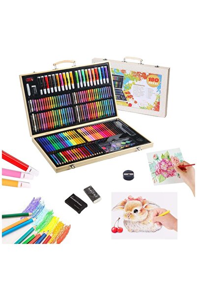 Toybox Wooden Box Drawing Set, Children And Students Watercolor Pens, Oil Painting Sticks, Crayons