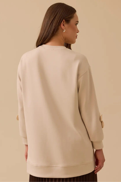 SEÇİL Women's Floral Detailed Pocket Sweatshirt - Beige