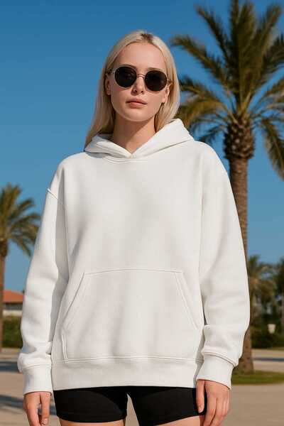 LiyAdaCo Φούτερ Unisex Λευκό με κουκούλα Απλό oversized