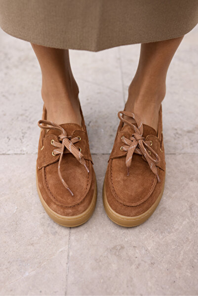 ANGELİNA JONES Candela Women's Taba Real Suede Loafer Shoes