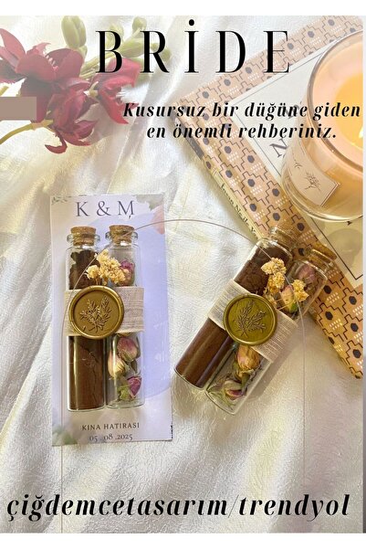 çiğdemcetasarım 10 Adet Ikili 20 ml Kahve Ve Gül Kartlı Isme Özel Kına Düğün ...
