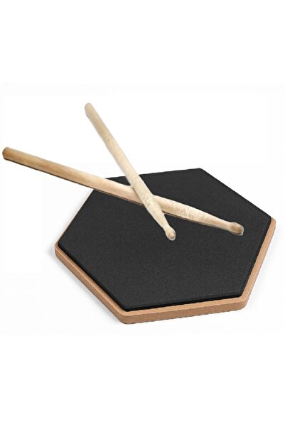 bademüzik Davul Bateri Çalışma Pedi 20 Cm Hexagon Sessiz Pratik Pad (Kauçuk + MDF Taban) ve 1 Çift Baget