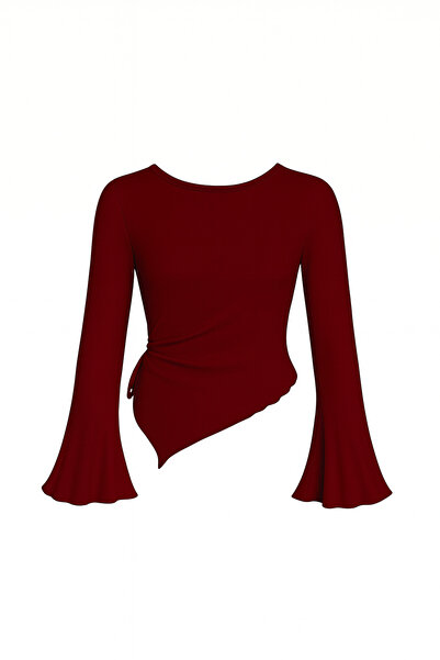 Wild Flower Bluză de top asortată cu hijab, cu decolteu rotund, cu detaliu drapat, cu mânecă spaniolă