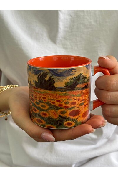 Ceribo Co. Baskılı Porselen Kupa Ayçiçek Van Gogh Sonbahar Temalı Baskılı Çay...