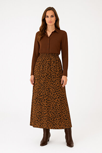 ERVA PEYSAJ Fusta elastică pentru mamă cu model leopard, din țesătură Buzi